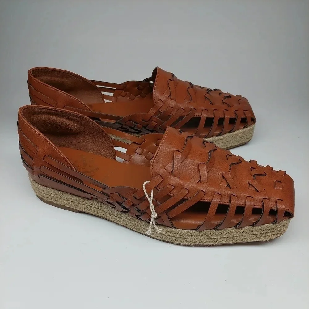 Sam & Libby Asha woven Espadrille Sandal leather flats slip-on Bohemian 9 New